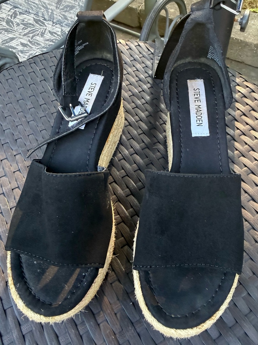 Steve Madden Black Suede Espadrille Ankle-Strap Platforms